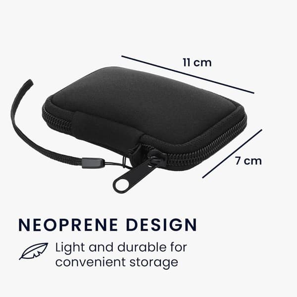 Neoprenetui til in-ear høretelefoner - SONGHUI - 6×9 cm - Lynlås - 2 lommer - Sort Svart