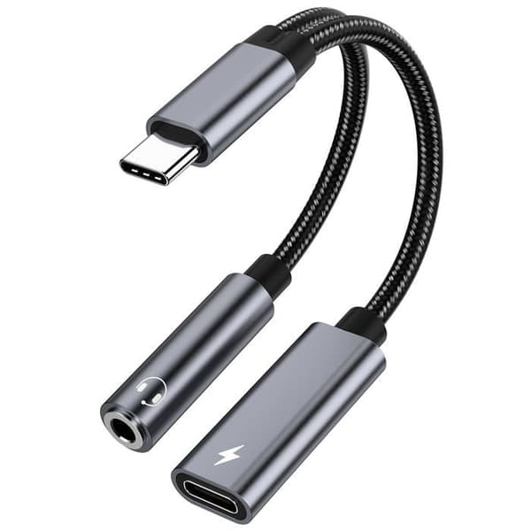 Samsung S26 -kuulokkeiden sovitin, USB-C AUX-mikrofoniliittimeen, tukee nopeaa PD 60W -latausta.