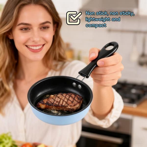 Miniäggpanna med non-stick beläggning på 4,7 tum, 5-lagers beläggning, diskmaskinssäker (blå)