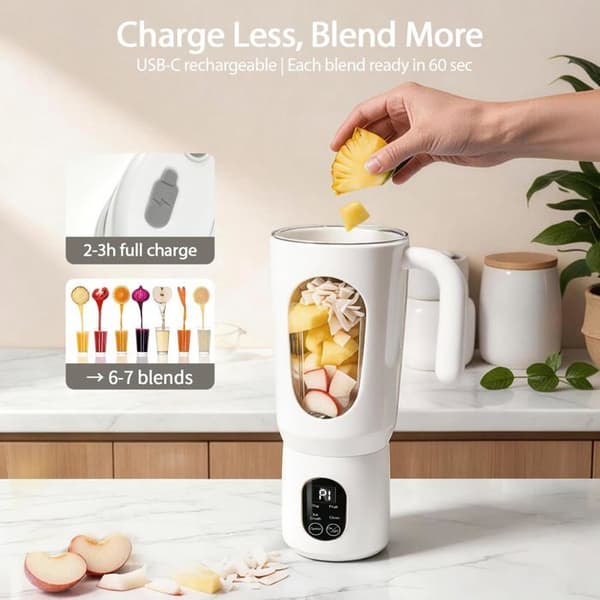 Bærbar smoothie mixer - SONGHUI - Beholder 580 ml - 50 W - USB-C genopladelig - 12 rustfrie stålblade