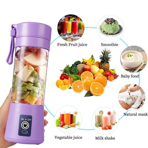 Mini sekoitin kannettava - SONGHUI - 380 ml - 6 terää 3D - USB-akku 2000 mAh - Violetti