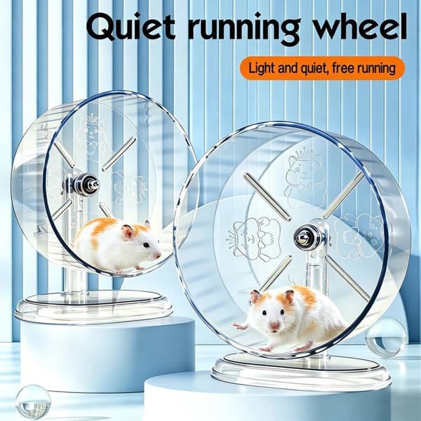 Hjul för hamster, ultra-tyst träningshjul med justerbart stativ (transparent, 7 tum)
