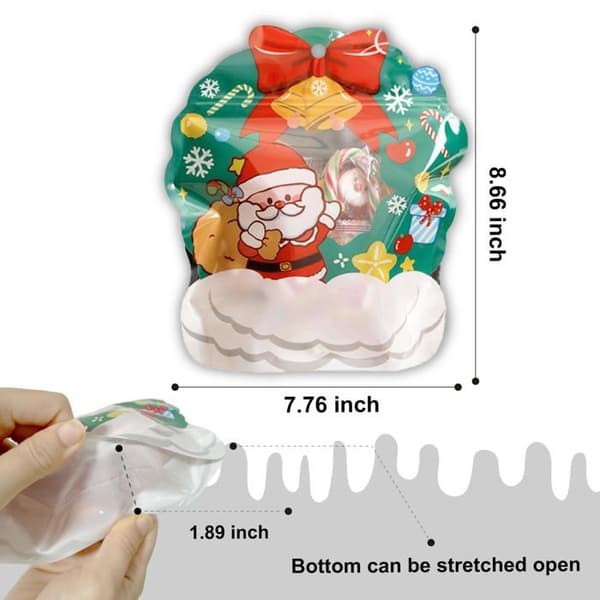 Sæt med 20 genlukkelige gaveposer til jul, plastikgaveposer til slik - 20*6*22cm [Julekrans]