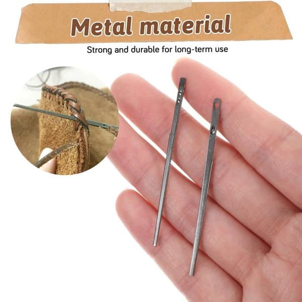 Synål til læder - SONGHUI - Sæt 2 (1 øje + 2 øjne) - Robust metal - Til flad snor ≤3 mm - Længde 5,75/5,5 cm