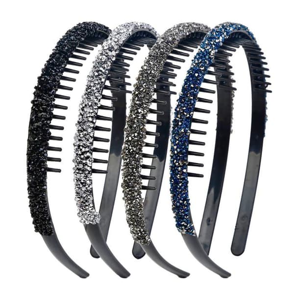 Set med 4 eleganta diadem med strass - För kvinnor, utrustade med en halkfri design med tänder.