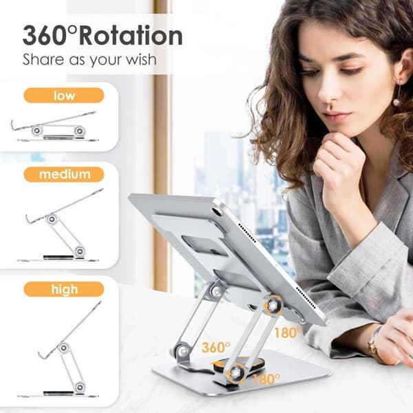Stöd för iPad - SONGHUI - Fällbart roterande 360° - Massivt aluminium - Flera vinklar