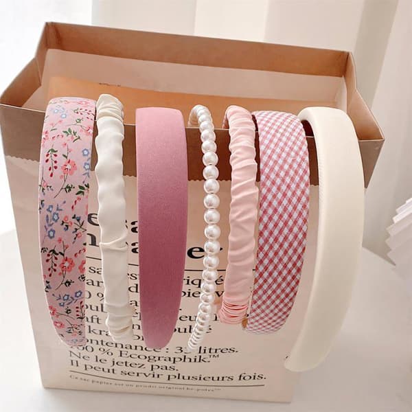 Set med vadderade hårband - SONGHUI - 7 delar - Blommönster i rosa - Antiglidande - One size Ros (blommönster)