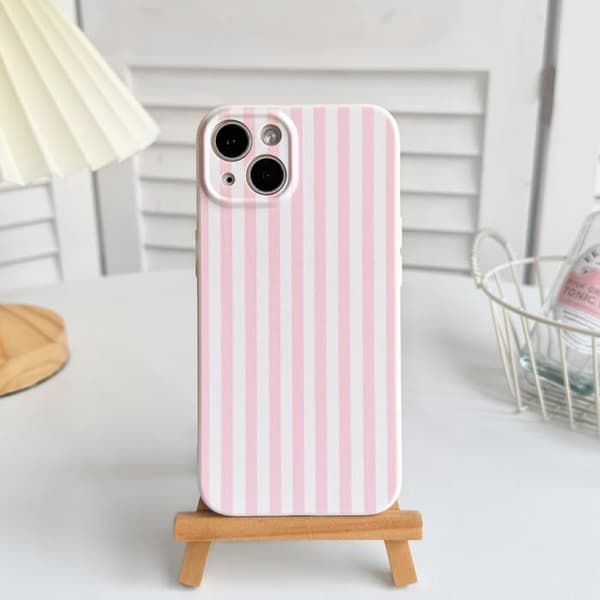Cover til iPhone 13, smukt mønster med farverige striber - rosa og hvid