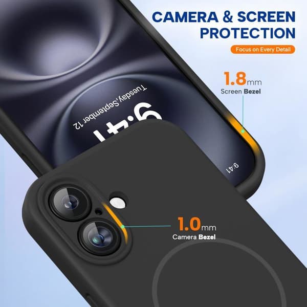 iPhone 16 Cover – Blød, fleksibel silikonecover, ridsefrit og stødabsorberende (Sort)