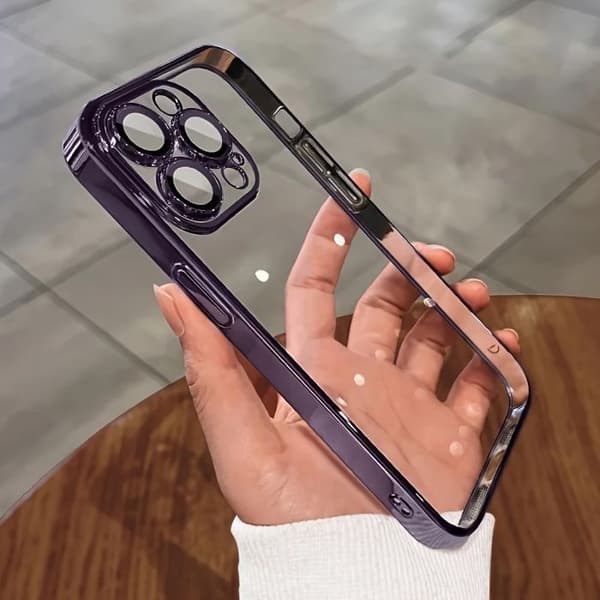 Gennemsigtig stødabsorberende TPU-cover til iPhone 17 Pro Max — Med objektivbeskyttelse og elektroplateret finish i candy-farve