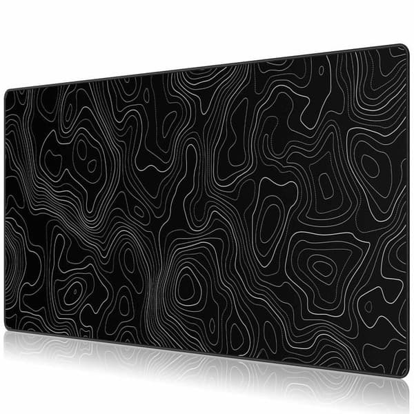 Gaming musemåtte 600 x 300 x 3 mm, vandtæt, mønster af terræn, sort.