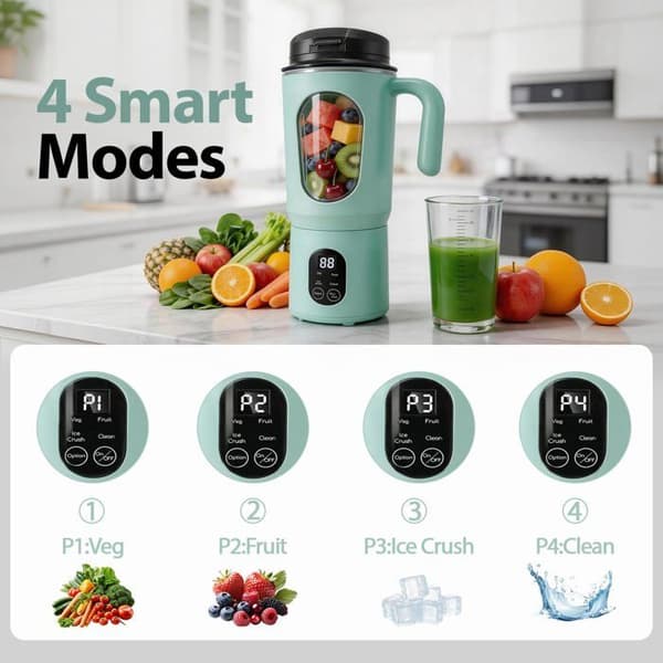 Bærbar blender - SONGHUI - 580 ml - 50 W - 12 rustfrie stålblade - USB-C genopladelig
