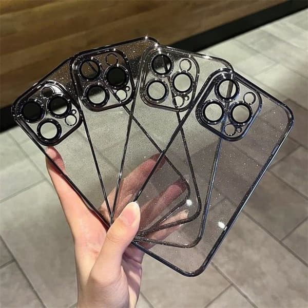 Glittrande elektropläterad telefonfodral för iPhone 14, transparent skyddsfodral - Klassisk svart