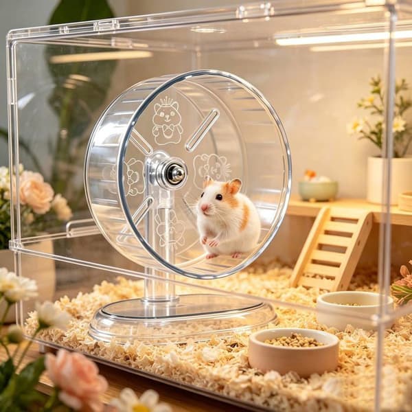Hjul för hamster, ultra-tyst träningshjul med justerbart stativ (transparent, 7 tum)