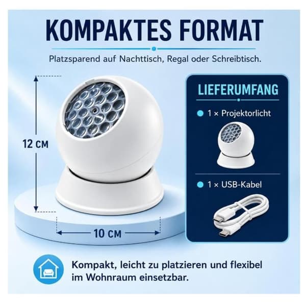 LED natlampe - 5D undervandsverden projektor - 360° rotation - genopladelig USB - bølgende effekt