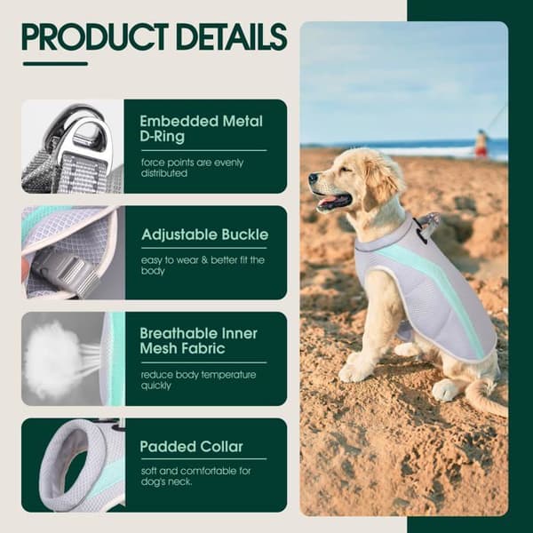 Kølig hundevest - SONGHUI - Justerbar model - Reflekterende - UV-beskyttende - Åndbart mesh