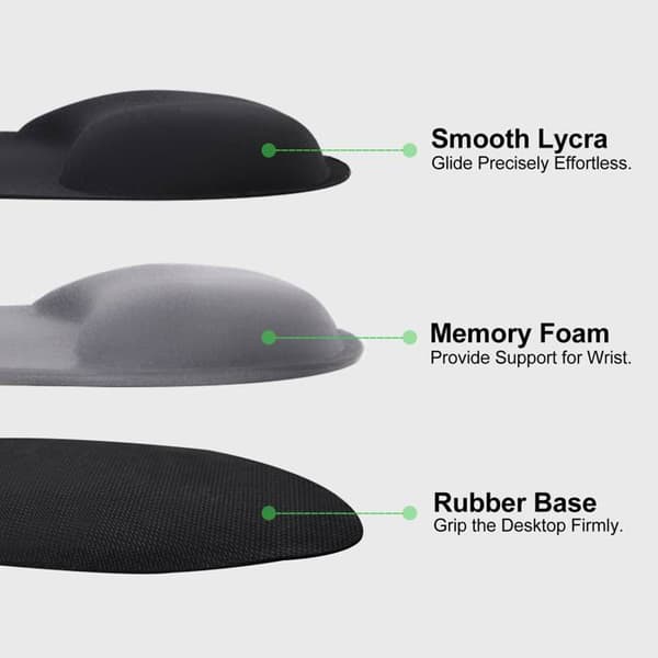Mussemåtte med håndledsstøtte, ergonomisk støtte i memory-skum, mussemåtte til gaming