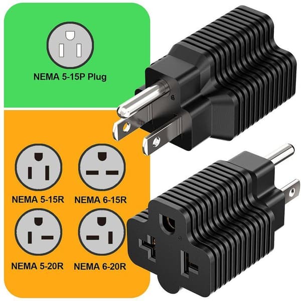 Adaptere 5-15P til 5-15R, 5-20R, 6-15R, 6-20R; 4-i-1 strømadapter; 15A 125V til 20A 250V adapter.