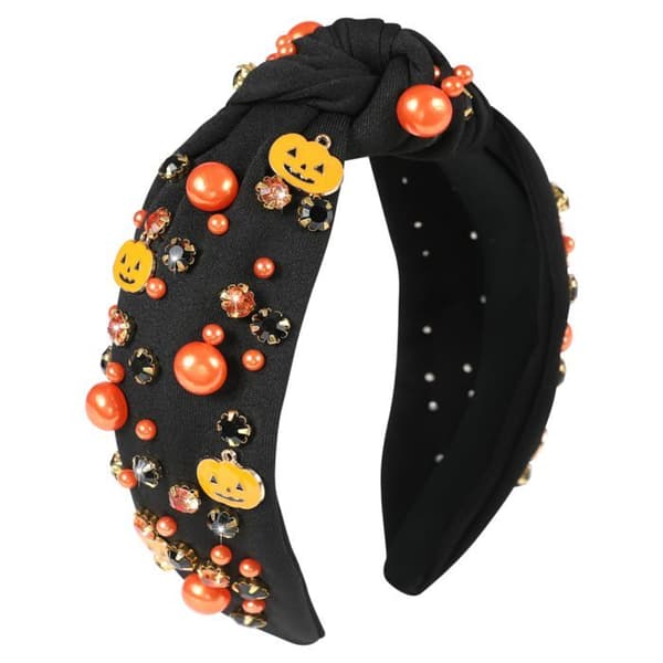 Hårbånd - SONGHUI - Halloween perle - Sort græskar - Rhinsten og perler - Øverste sløjfe Svart (svart pumpa)