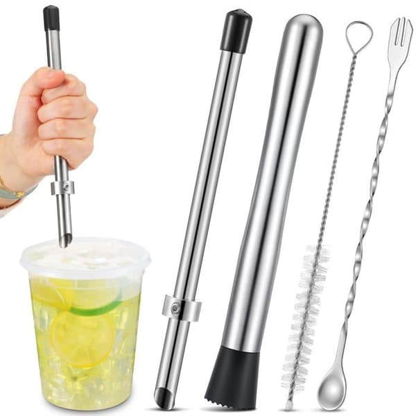 Set med 4 delar: lock för lemonadkoppar, sugrör, hålslag och mortel (8,7 tum)