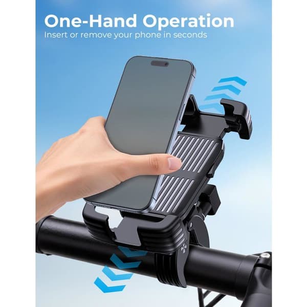 Smartphoneholder til cykler, motorcykler og scootere – 360° justerbar, stødabsorberende og vibrationsdæmpende (Sort)