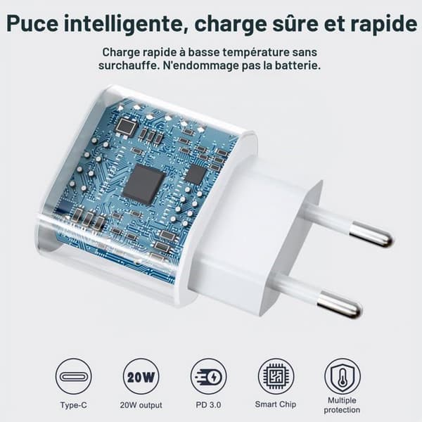 iPhone 20W oplader med 1 meters datakabel, kompatibel med hurtigopladning af iPhone 8 til 14.
