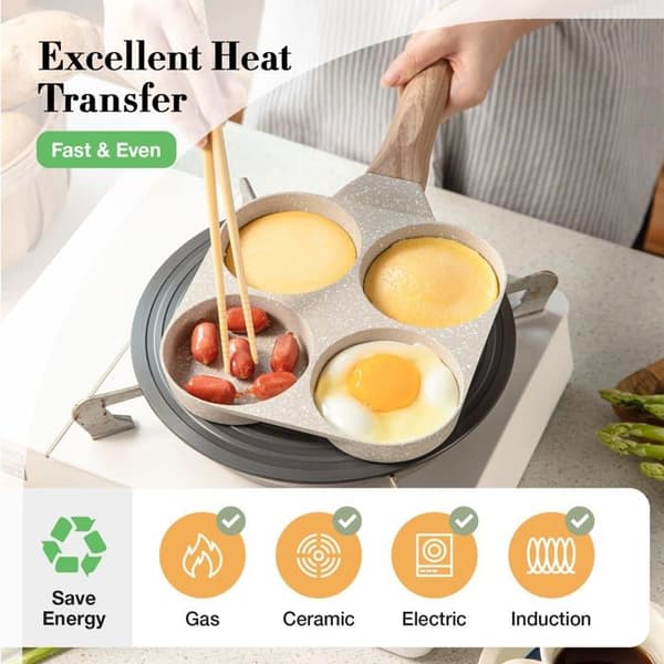 Non-stick äggpanna med 4 fack, granit-effekt (krämvit) – Giftfri, lätt att rengöra