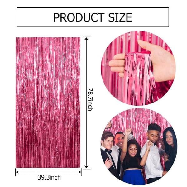 Fringe gardiner - SONGHUI - Sæt af 4 - Rosa - Glitrende metalfilm - 1 x 2 m rosa