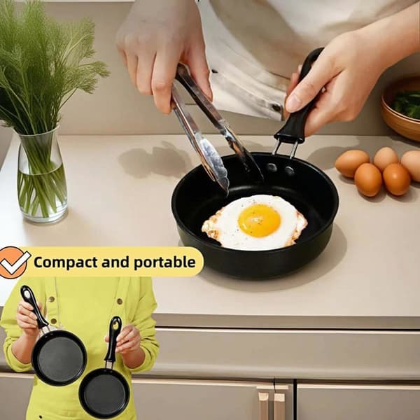Miniäggpanna med non-stick beläggning, 4,7 tum, 5-lagers beläggning, diskmaskinssäker (svart)