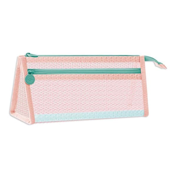 Pencilcase - SONGHUI - Stor kapacitet dobbelt lag - Gennemsigtig mesh - Rosa Ros