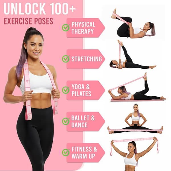 Stretchband - SONGHUI - 12 numrerade öglor - polyester-bomull anti-klyvning - halkfri - Rosa