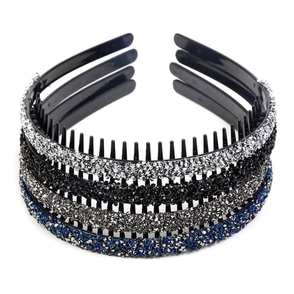 Set med 4 eleganta diadem med strass - För kvinnor, utrustade med en halkfri design med tänder.