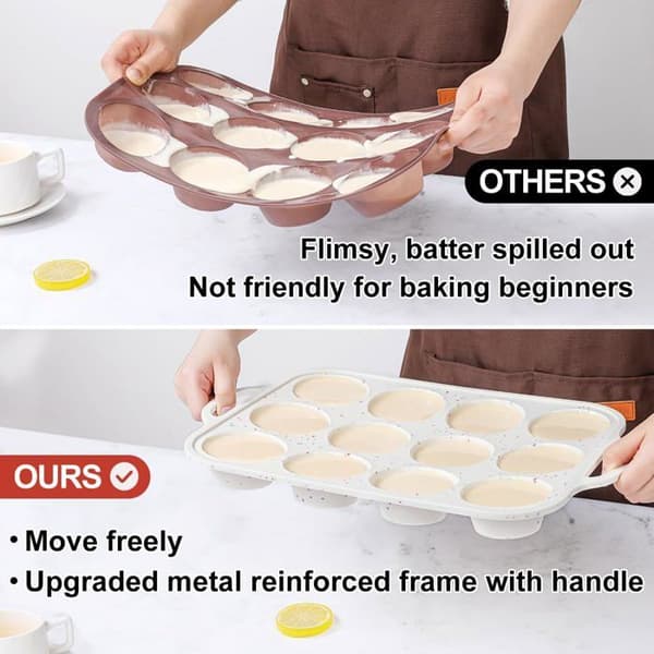 Siliconform för muffins - SONGHUI - Standard 12 fack (Ø7,2 cm) - Non-stick - Rostfri ram - Set om 2