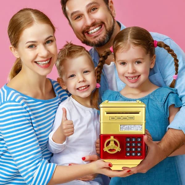 Spargris för barn, öppning med kreativt lösenord, mini leksakssäkerhetsskåp (batterier ingår ej) - Guld