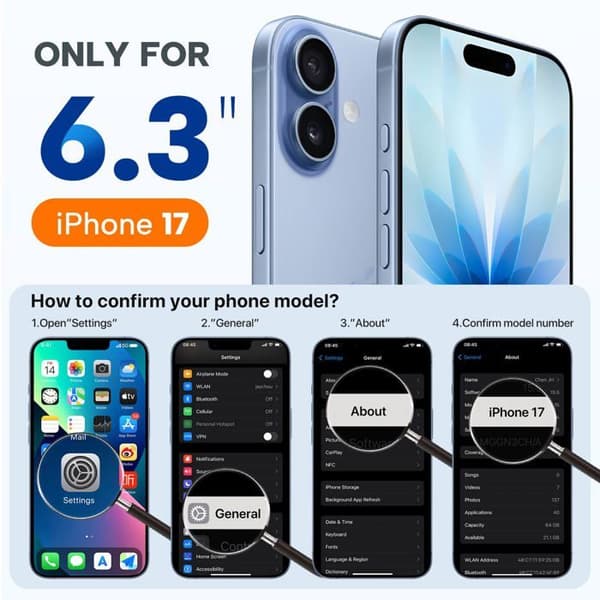 Magnetiskt skal för iPhone 17, stöttåligt och fallresistent, svart