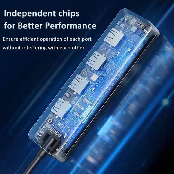 USB-hub med 4 porte - SONGHUI - USB 3.0 (USB‑A) - Ultra-tynd bærbar - Plug-and-Play - Blå LED