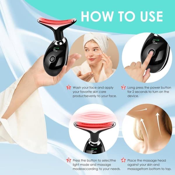 Ansigtsmassageapparat - SONGHUI - Kompakt model - Lysterapi 7 farver - Buet hoved - 3 tilstande Skinande svart