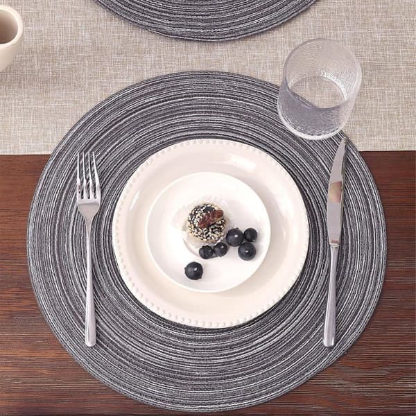 Runda bordstabletter - SONGHUI - Flätade 38 cm - Svart och grå - Set om 4 - Lättskötta svart och grått