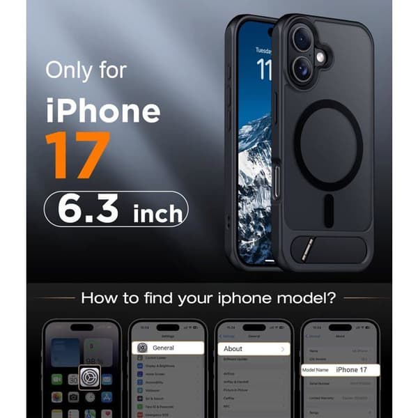 Designet til iPhone 17: militærkvalitet faldbeskyttelse - Tynd og semi-transparent cover (6,3 tommer) (Sort)