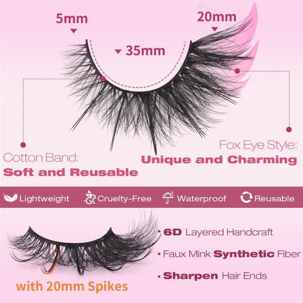 Falska ögonfransar - SONGHUI - Fox Eye 6D - Våt effekt - Längd 20 mm - Återanvändbart bomullsband