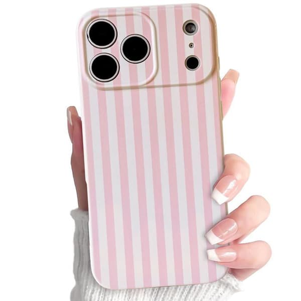 Skal för iPhone 17 Pro Max, vacker mönster med färgglada ränder - rosa och vit.