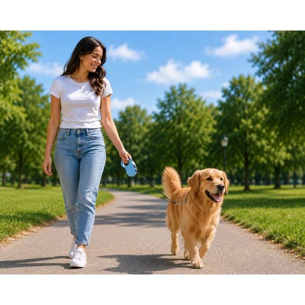 Retractable hundesnor, 10 fod (ca. 3 meter) lang, velegnet til små til mellemstore hunde, blå.
