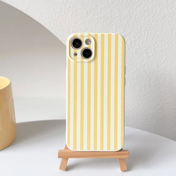 Cover til iPhone 13, smuk farverig stribet mønster - gul og hvid