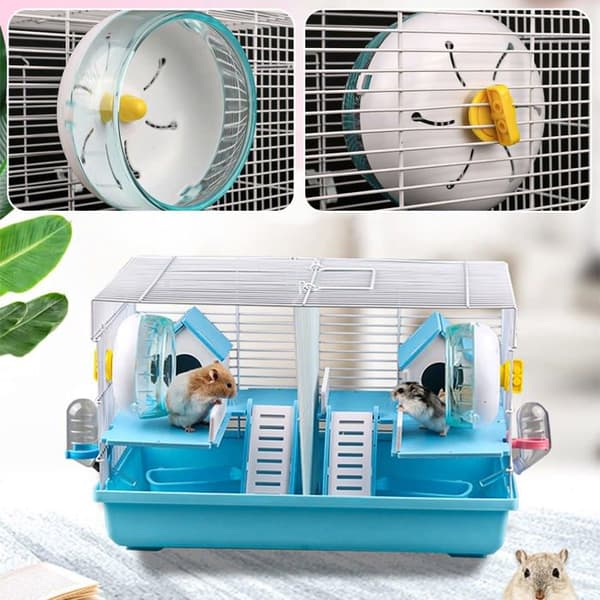 Tyst hjul för hamster - SONGHUI - Universell modell - Transparent akryl - Justerbart stativ - Blå Blå