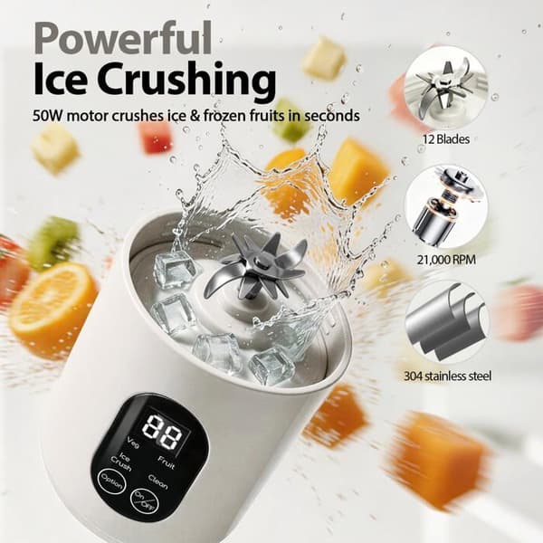 Bærbar smoothie mixer - SONGHUI - Beholder 580 ml - 50 W - USB-C genopladelig - 12 rustfrie stålblade