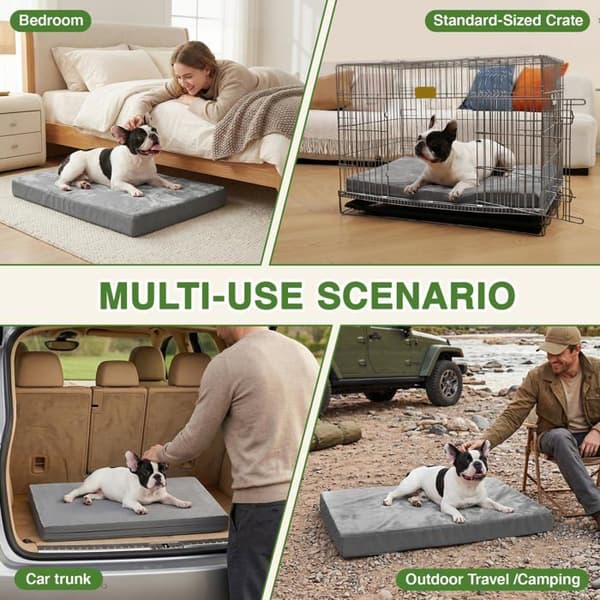 Hundeseng - SONGHUI - 29 x 18 tommer (M) - Vendbar kunstlæder / flannel - Vandtæt - Ortopædisk Grå