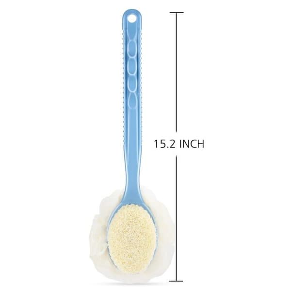 Kylpyharja kuorinta - SONGHUI - 2-in-1 - Karvat & luffa - Kaareva pitkä kahva - Sininen Blå