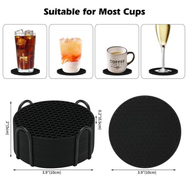 Silikone coasters - SONGHUI - Sæt af 8 - Skridsikre - Opbevaringsholder - Sort Svart