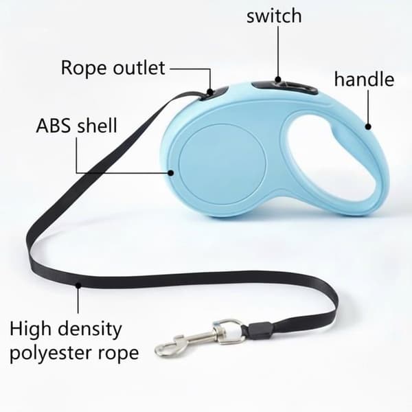 Retractable hundesnor, 10 fod (ca. 3 meter) lang, velegnet til små til mellemstore hunde, blå.