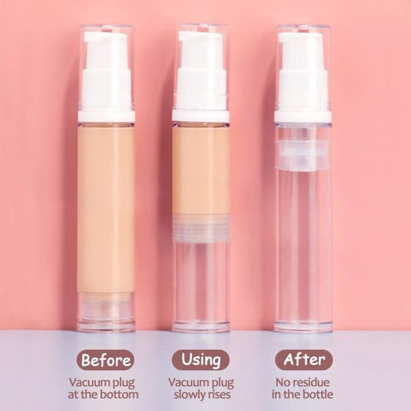 Set med 3 luftfria pumpflaskor — Transparenta och påfyllningsbara resebehållare; Luftfria dispenserflaskor (10 ml)
